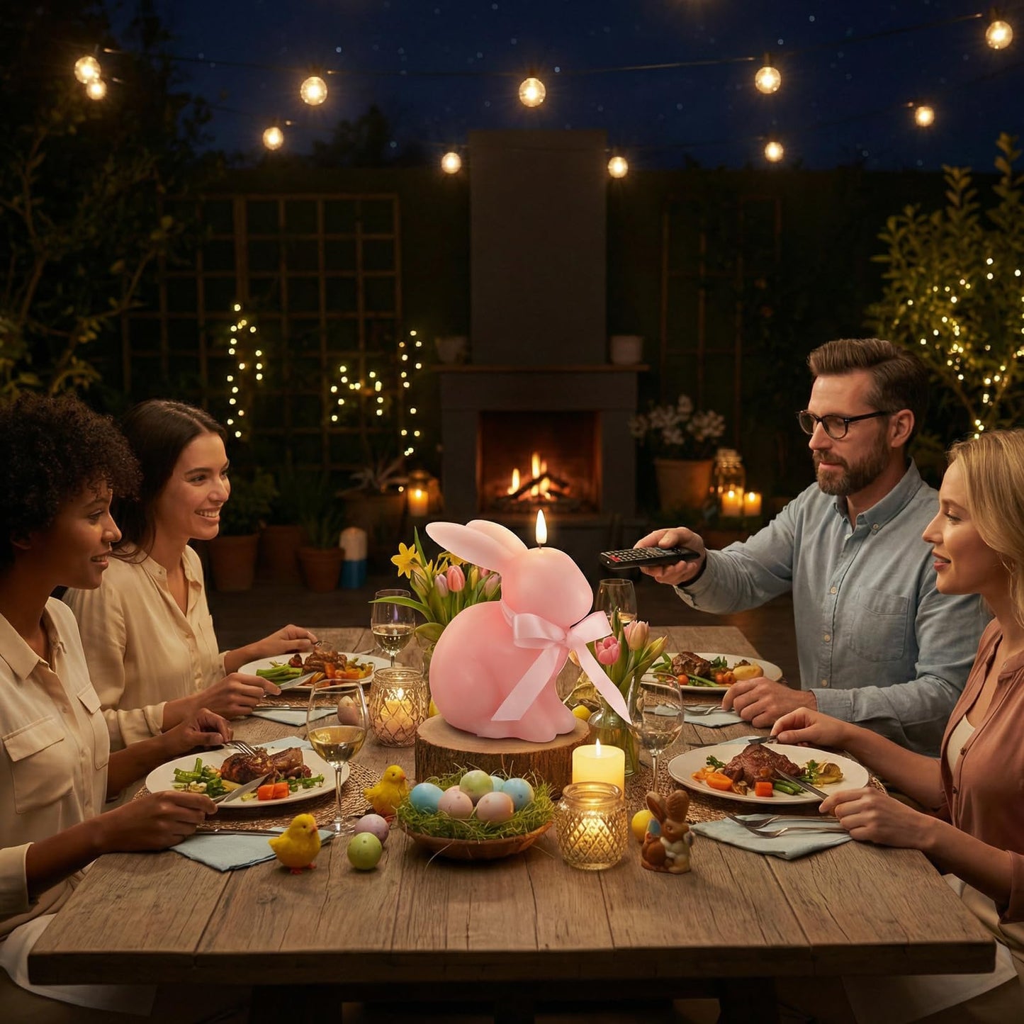 Baquler Easter Bunny Flameless Candle, Easter Real Wax Carved Led, Scented Bunny Shape Flameless Candle Set for Home Living Room Bedroom Party Decoration Centerpiece Table Home Decor (White)