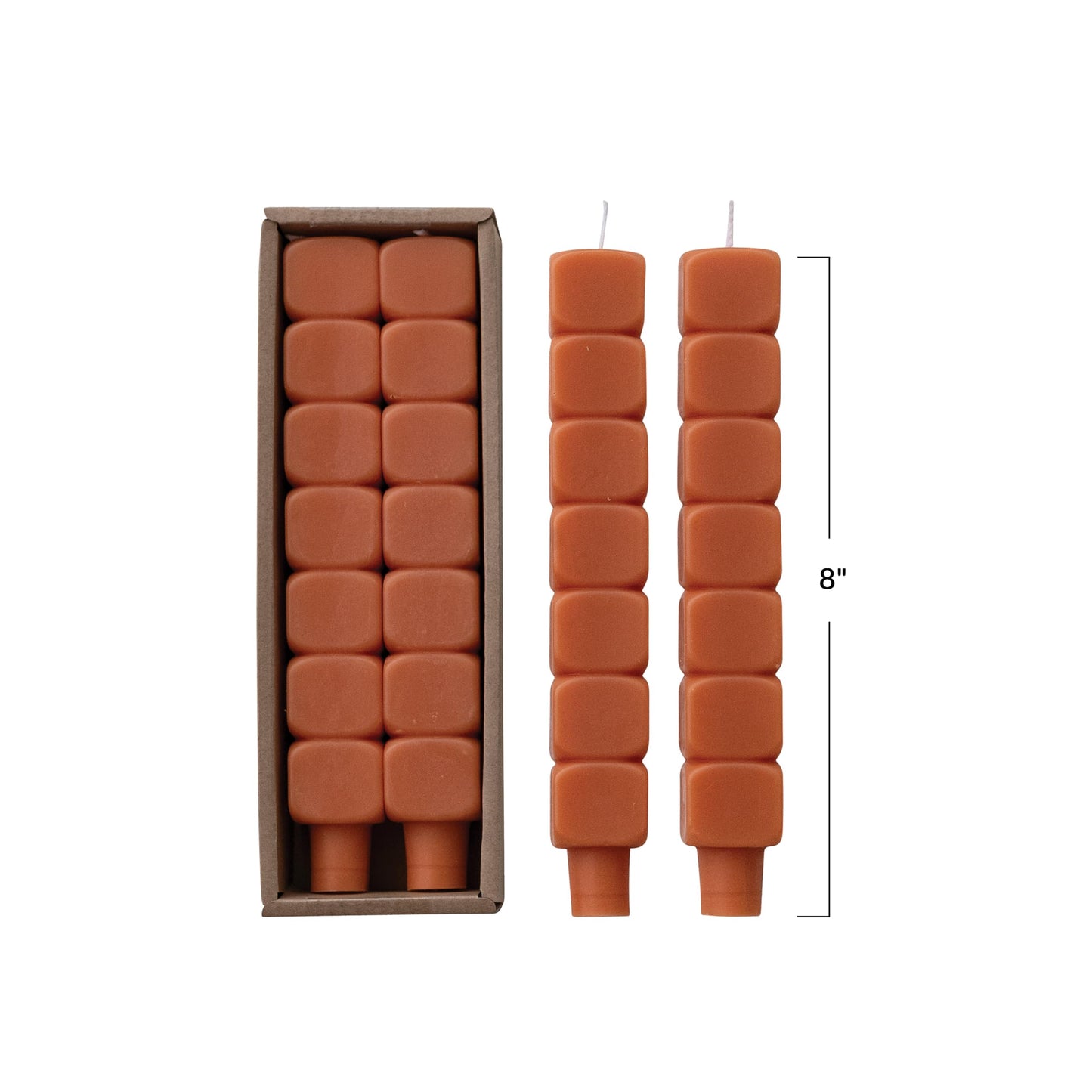 Creative Co-Op 2-Piece Stacked Blocks Shaped Unscented Taper Candles, Rust
