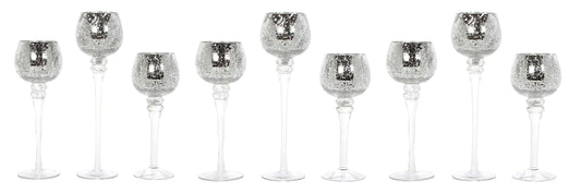 Hosley 3 Sets Crackle Metallic Glass Tealight Holders Set /3-12 Inch, 10 Inch, 9 Inch Ideal for Weddings Special Events Parties Also Makes a Great Gift