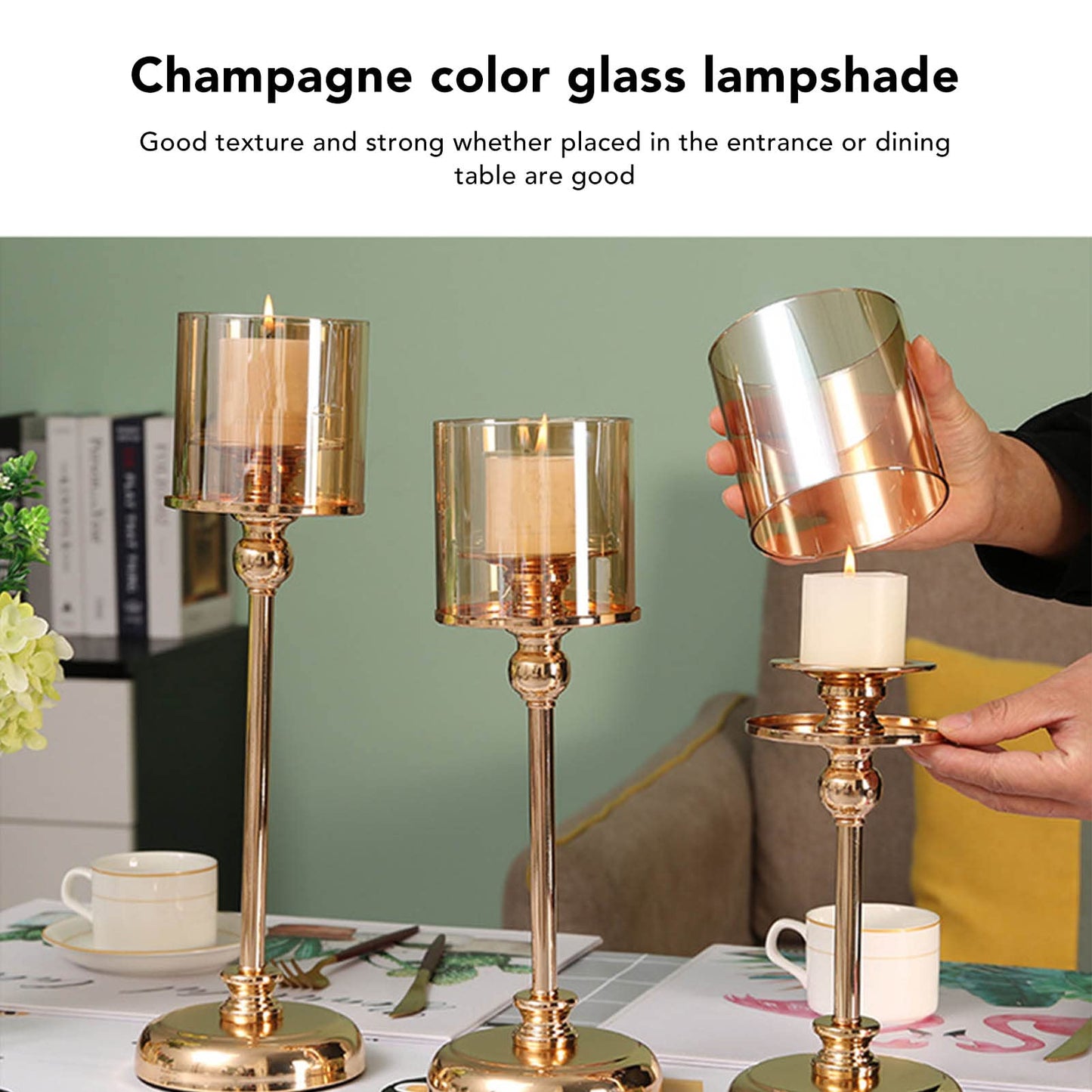 Champagne Gold Candle Holder, Light Luxury French Candlestick Ornament Romantic Candlelight Table Holder for Wedding, Dining Room Decorative Props