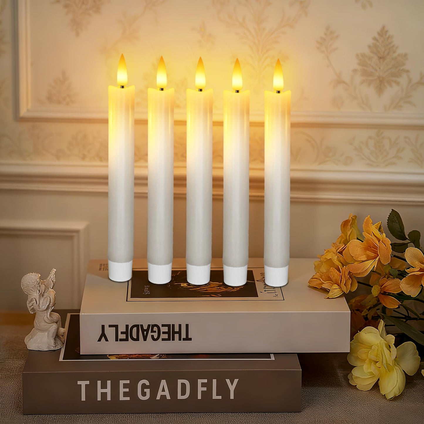 Meigic 7 Inches Flameless Taper Candles with Remote Timer, Real Wax White Short Led Candlesticks, 3D Wick Light Battery Operated Candlesticks for Christmas Home Wedding Table Decor, 12 Pcs