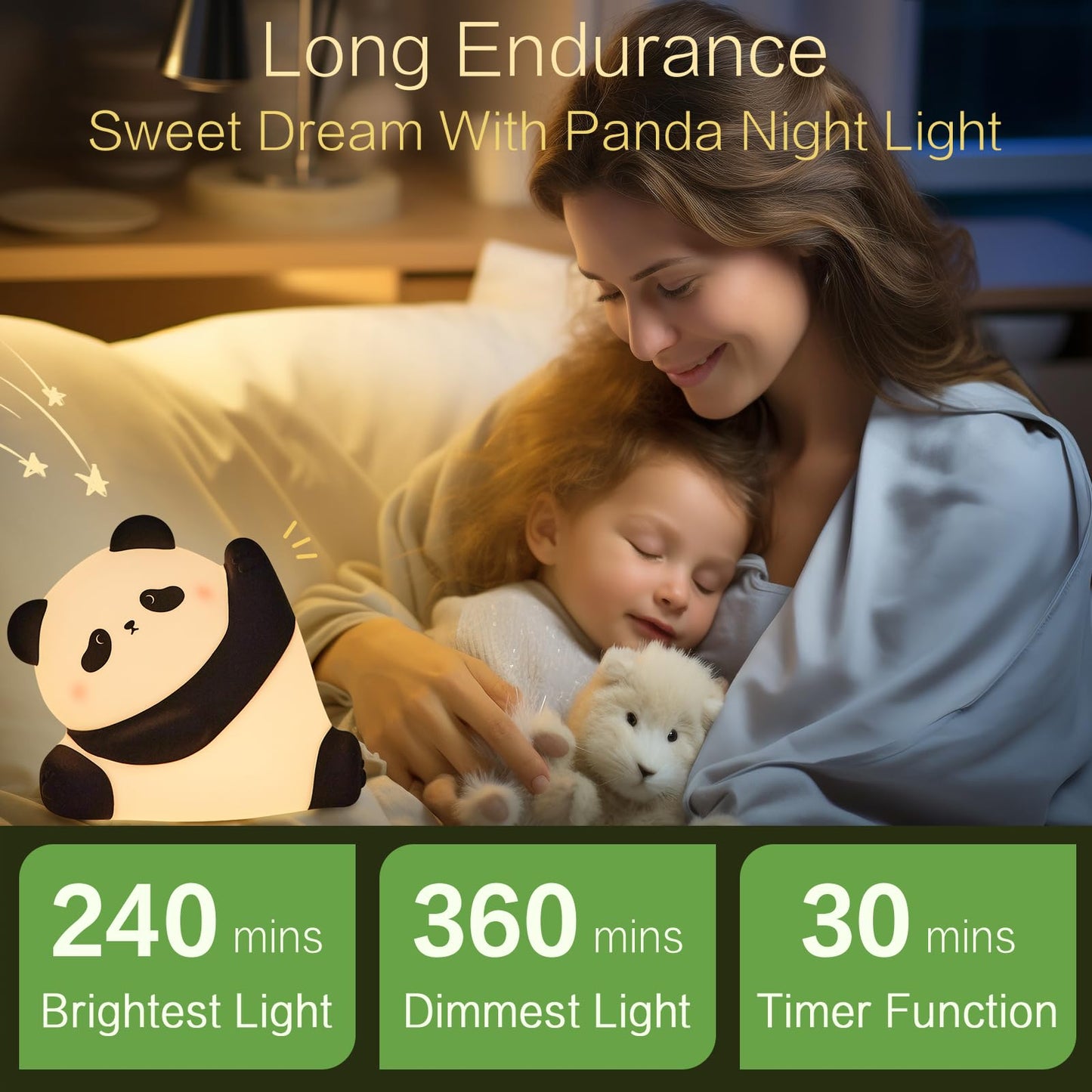 YR YRHH-PET Kungfu Pose Panda Night Light, LED Squishy Novelty Animal Cute Lamp, Food Grade Silicone Nightlight, 3 Level Dimmable, Light Up Panda Decor for Room College Dorm, Funny Gifts