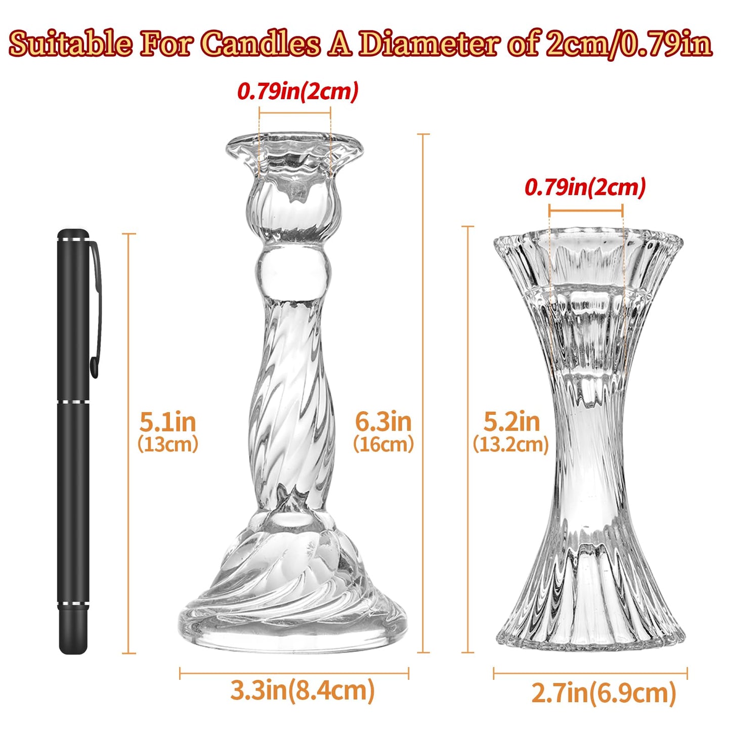 Glass Candlestick Holders - Set of 8 Clear Taper Candlestick Glasses,Crystal Candle,for All Formal Events,Candlelight Dinner,Wedding, Dinning, Party,Home Decoration