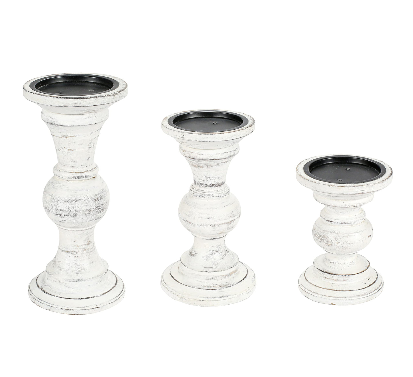 Candle Stands Wooden for Pillar Candles,Rounded Turned Colums, Sustainable Woods, Country Style, Ideal for Reiki, Aromatherapy, Votive Candle Gardens Home décor - 10,8,6 Inch Set of 3 - Antique White