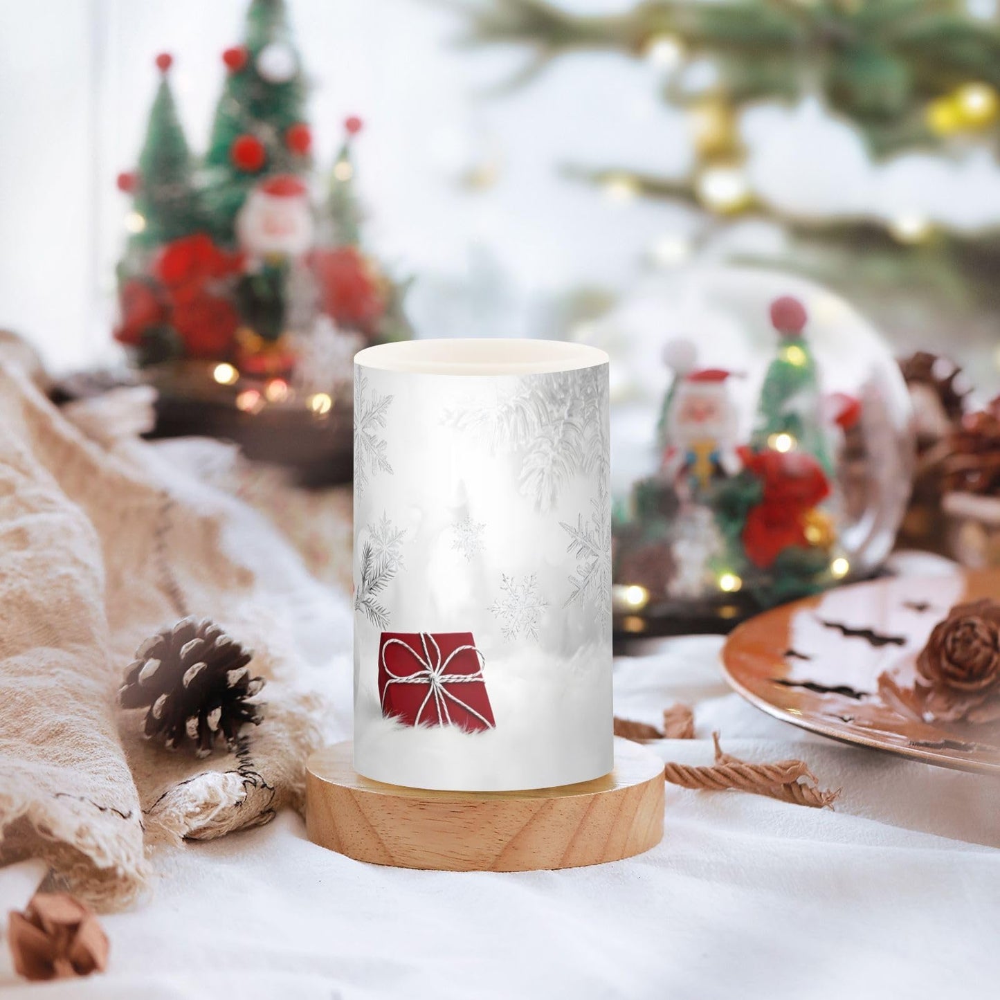 Christmas Lights Decorations Flameless Candles Snowman in Winter Pillar Candles Set of 2 Battery Operated Remote Control Warm Lights