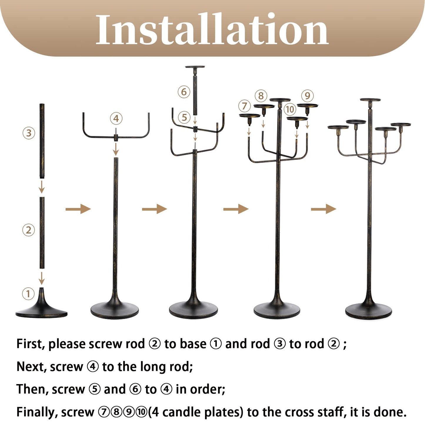 Sziqiqi 48inch Tall Candlestick Holders Floor Candelabra Black 5 Arms Candle Holders for Pillar Candles Flower Centerpiece Gothic Candles Holder for Funeral Ceremony Halloween Decor 2pcs