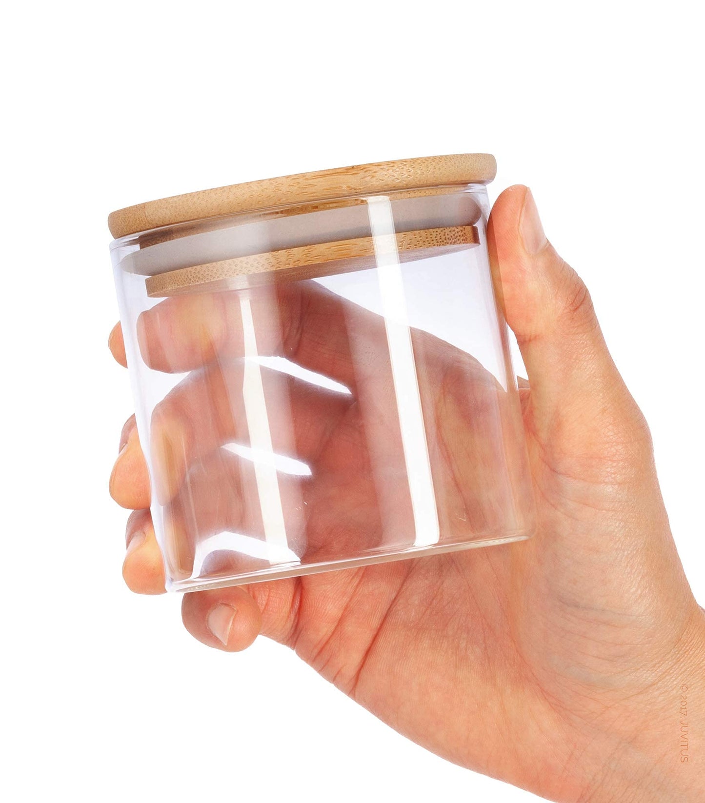 JUVITUS 10 oz Clear Glass Jar with Bamboo Silicone Sealed Lid (Single)
