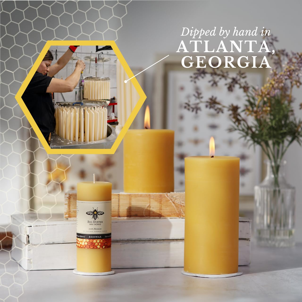 Big Dipper Wax Works 100% Pure Beeswax Pillar Candles (1 Pack) – 2" x 4.75" Handmade in USA, Long Burning Clean Soot-Free, Natural Honey Aroma, Eco-Friendly Cotton Wick, Home Décor & Meditation