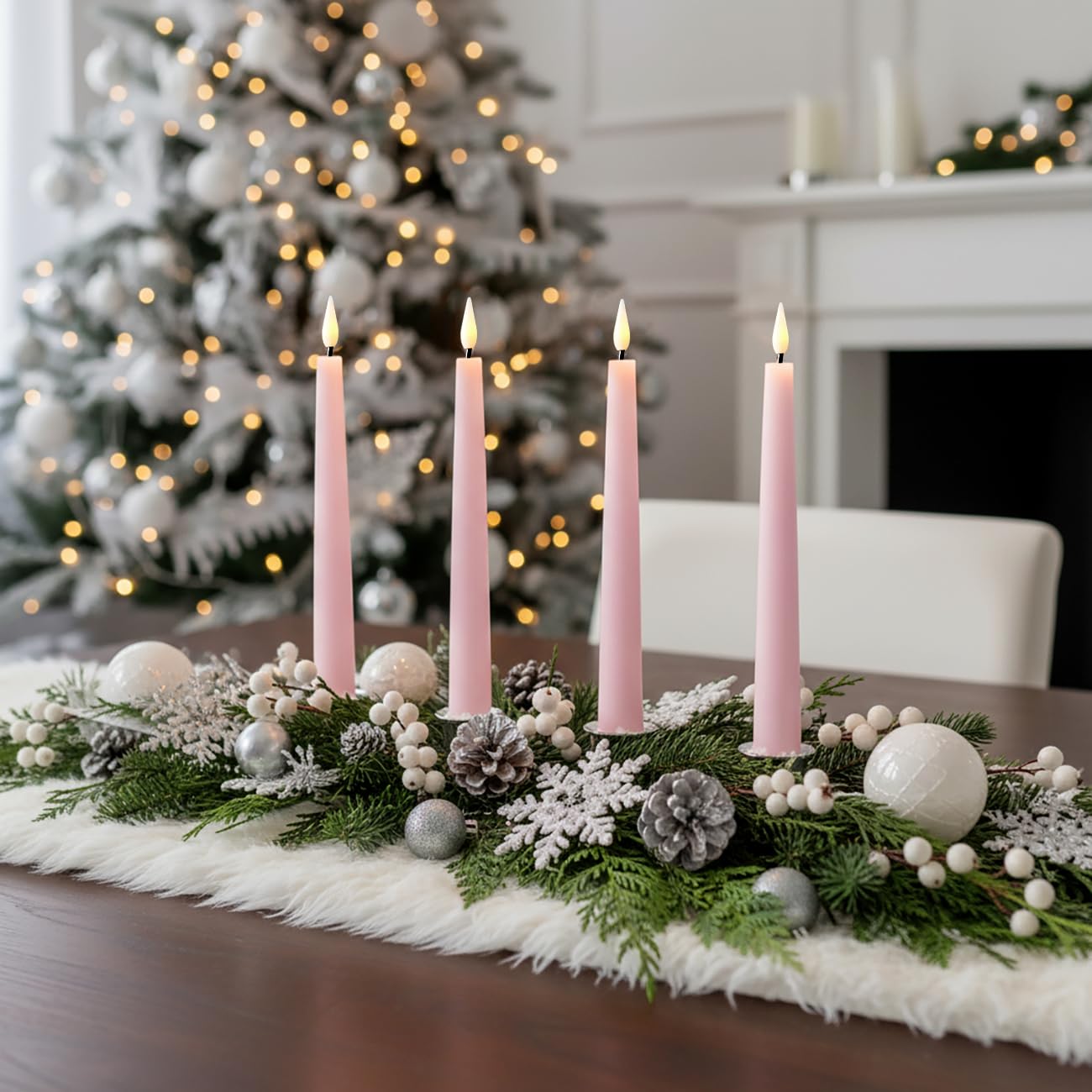 LampLust Flameless Taper Candles with Remote, 9 Inch, 4 Pack Pastel Pink Candlesticks, LED Flickering Flameless Candles for Baby Shower Gender Reveal, Summer Table Decor & Party Decorations