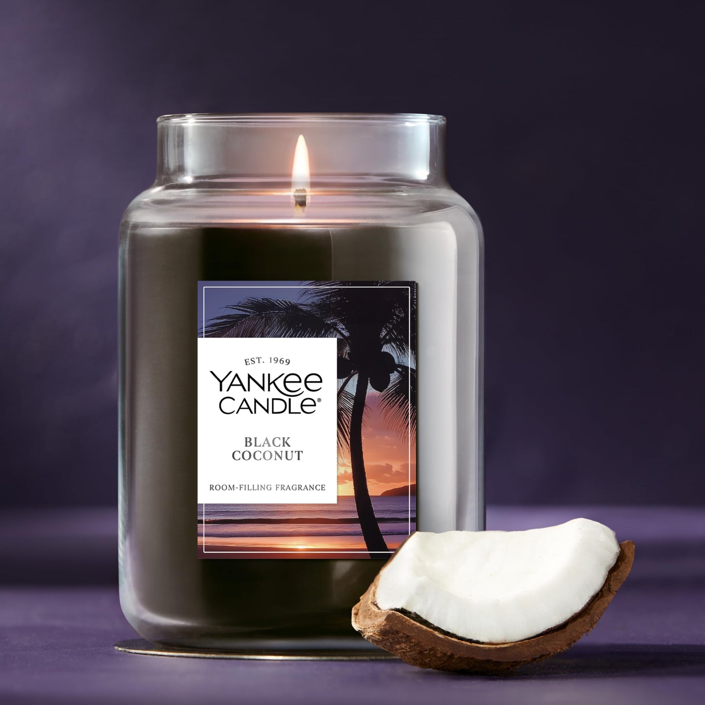 Yankee Candle Black Coconut, Scented Candle, 22oz Large Jar with up to 150 Hour Burn Time, Giftable