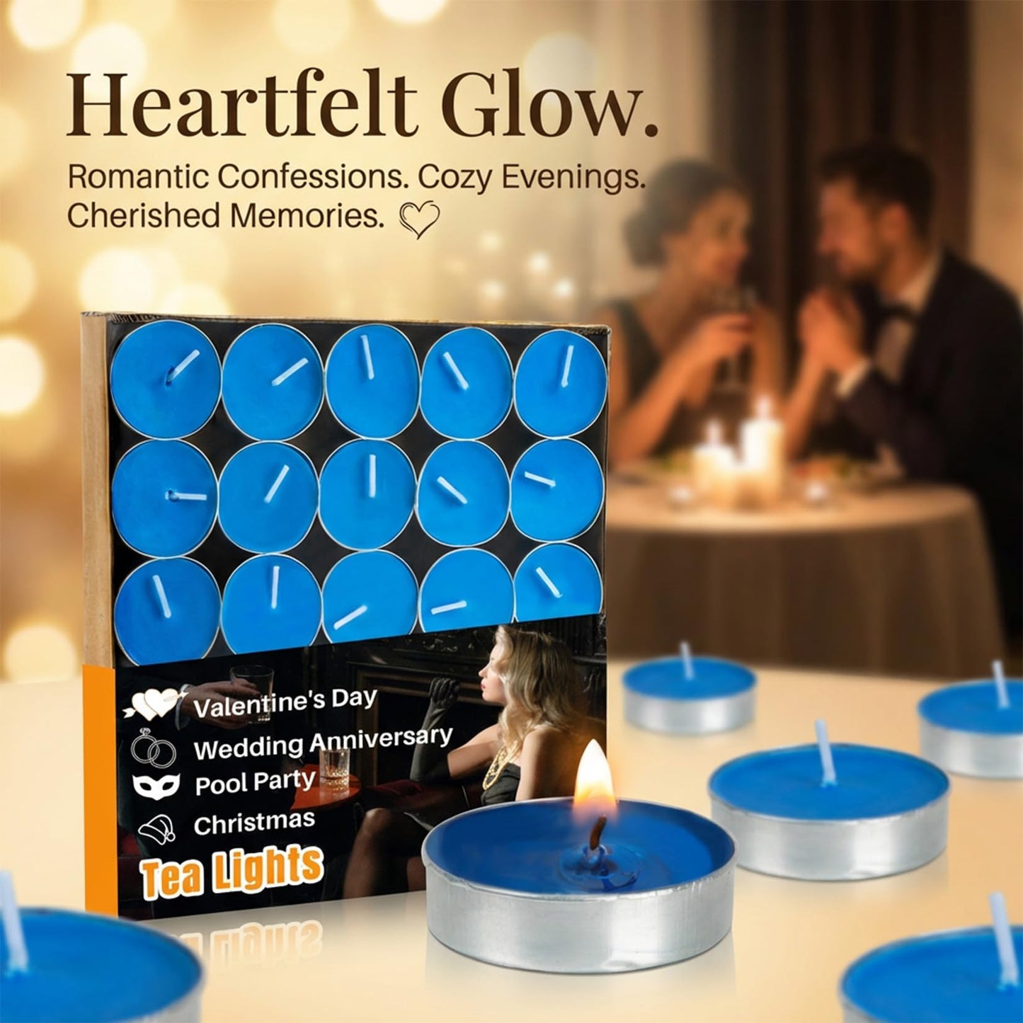 Blue Tea Lights Candles Set - MAQIHAN 25pcs Tealight Candles Votive Soy Candle with Cotton Wick for Home Decoration, Wedding, Emergencies, Shabbat