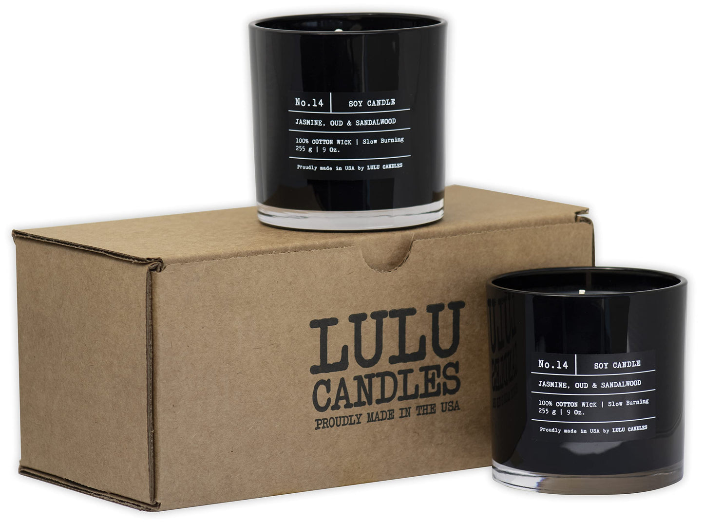 Lulu Candles | Jasmine, Oud & Sandalwood | Luxury Scented Soy Jar Candle | Hand Poured in The USA | Highly Scented & Long Lasting (9 Oz. 2 Pack)