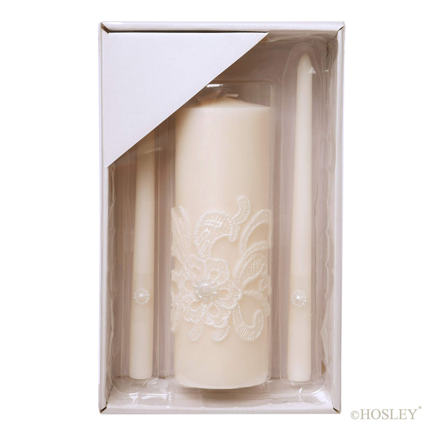 Hosley Gold Metal Unity Candle Holders Set for Wedding Ceremony, Includes 1 Pillar and 2 Taper Candles and one Metal Holder