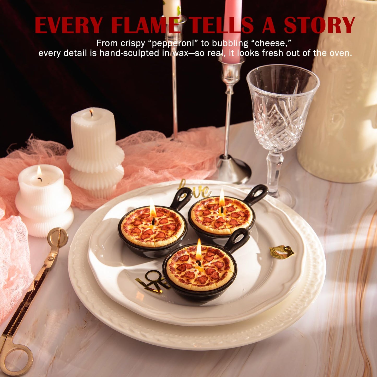 Pepperoni Pizza Scented Vegetable Wax Candles Trio(3Pcs/Pack)