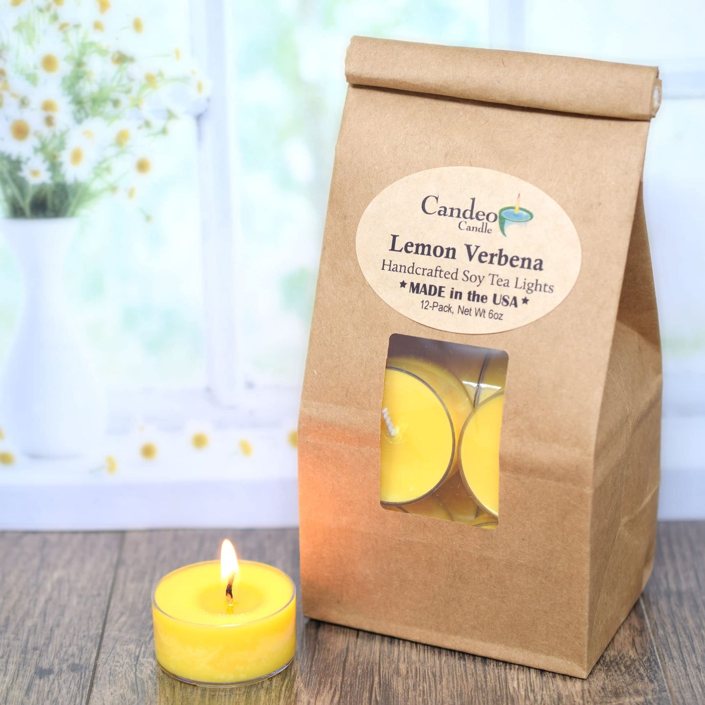 Lemon Verbena Scented - Soy Tealight Candles, 12 Pack - Highly Scented - Handmade in The USA - Candeo Candle - Summer Scents