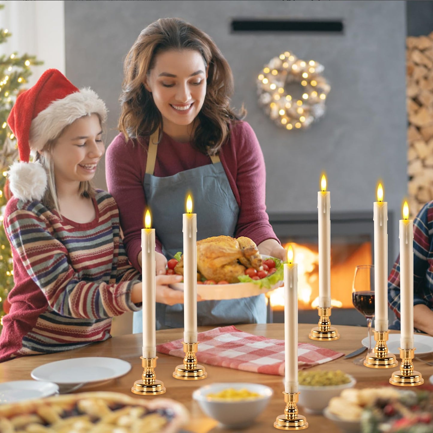 JOSU LED Flameless Taper Candles with Remote Timer, 6 Pcs Ivory Fake Candlesticks Battery Operated 3D Flickering, Realistic Electric Candles Warmer Lamp Light for Wedding Party Home Decor, 0.78"x8.86"
