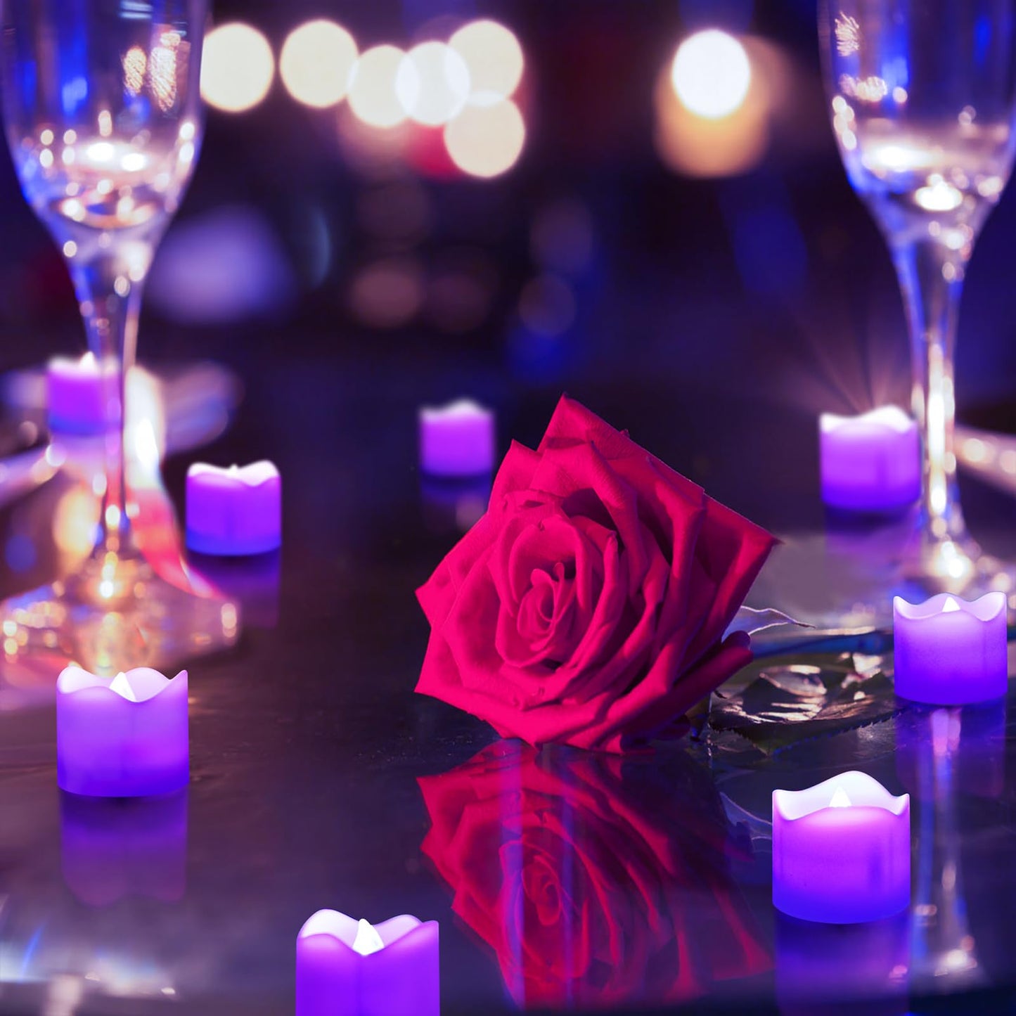 Topstone Electronic Flameless Candles with Remote Control,Purple LED Light, 400+ Hours Battery Life, CR2450 Battery Included, Timer, Realistic Flickering for Home Decor, Wedding, Party, Holiday