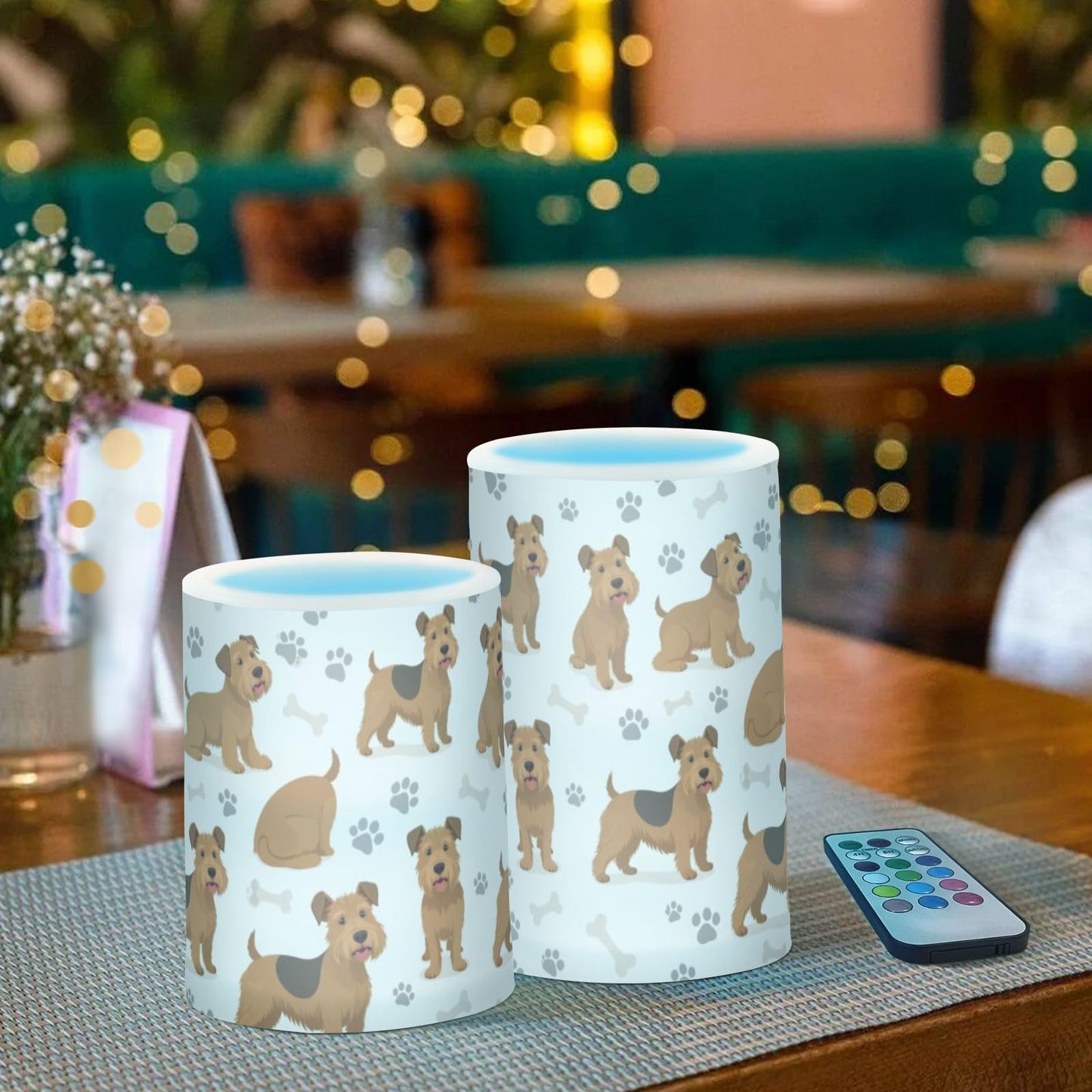 Pigsaly Flameless Candles Battery Operated Funny Animals Cartoon Airedale Terrier Dogs Flickering Led Pillar Candles with Remote Control Colour Changing Warm Light Candles for Halloween Christmas We