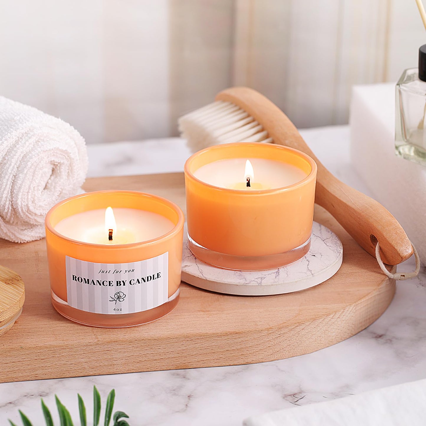 REISEN 12 PCS Orange Candle Jars for Making Candles, 4 OZ Glass Jars with Bamboo Lids and Sticky Warning Labels, Candle Containers for DIY Gifts, Candle Making Supplies