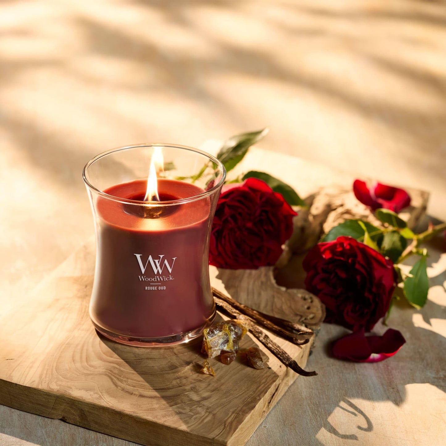 WoodWick Rouge Oud Gifts for Women and Men, 9.7 oz Medium Hourglass Candle with Crackling Wick