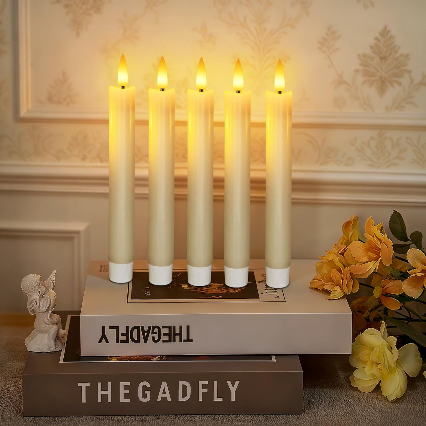 Meigic 7 Inches Flameless Taper Candles with Remote Timer, Real Wax Ivory Short Led Candlesticks, 3D Wick Light Battery Operated Candlesticks for Christmas Home Wedding Table Decor, 6 Pcs