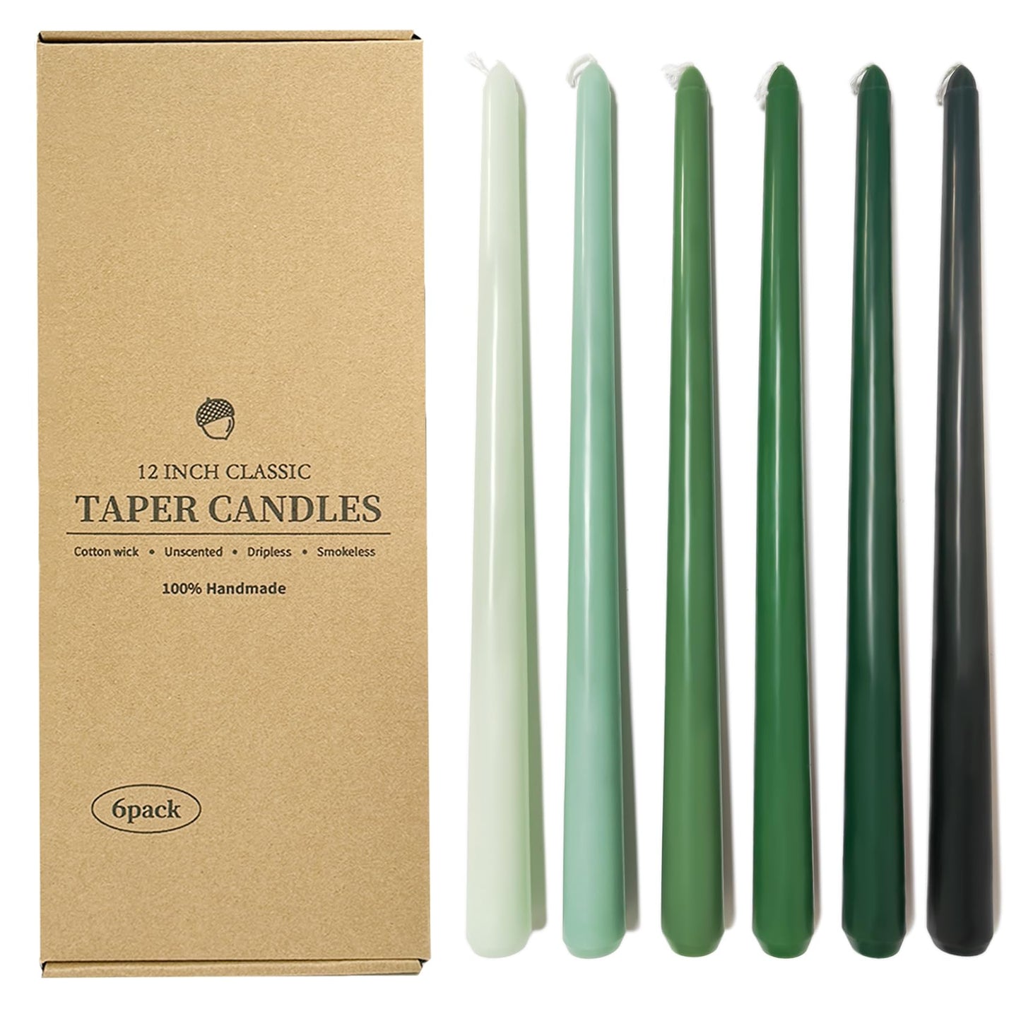12 Inch Taper Candles 6 Pcs Unscented, Smokeless, Dripless Long Tapered Candlesticks Candles for Christmas Birthday Dinner Wedding Party Home Decor