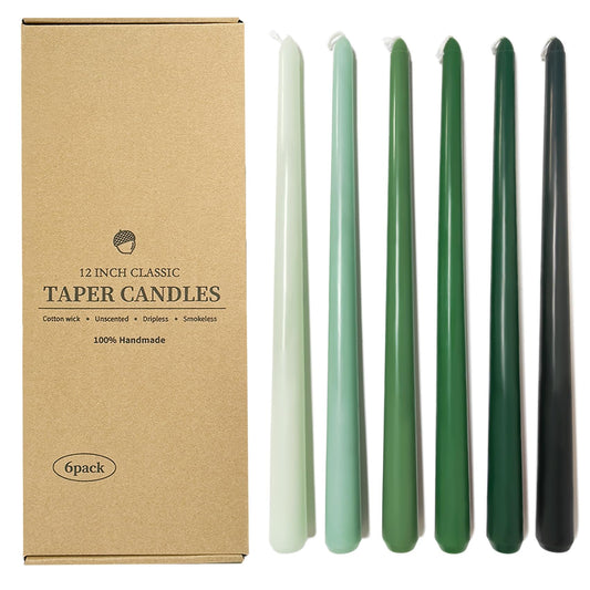 12 Inch Taper Candles 6 Pcs Unscented, Smokeless, Dripless Long Tapered Candlesticks Candles for Christmas Birthday Dinner Wedding Party Home Decor