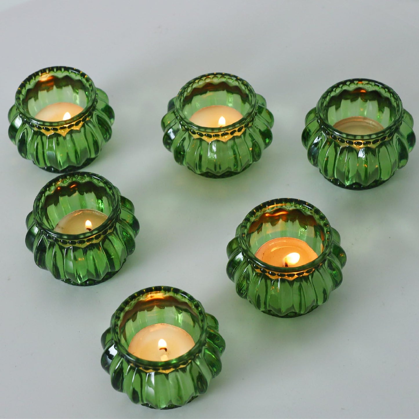 Woho Green Tea Lights Candle Holder Set of 12, Green Votive Candle Holders Bulk for Wedding Table Centerpiece, Tealight Candle Holder for Christmas Party Home Decor