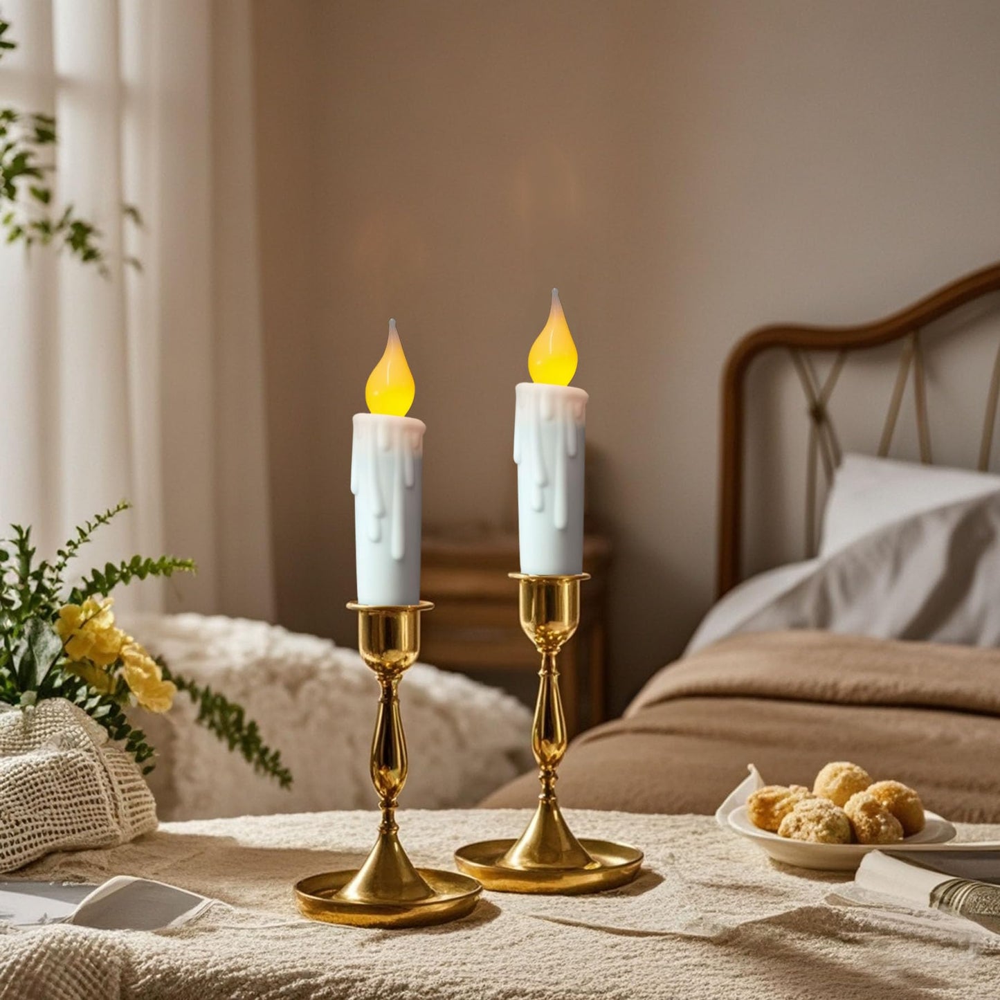 LINCOUNTRY. Battery Opererated Short Taper Candles with Auto Timer,Led Flameless Taper Candles Flickering Flame White Plastic LED Candlesticks, 4.65 Inch Home Christmas Halloween Wedding Decor, 6 pcs
