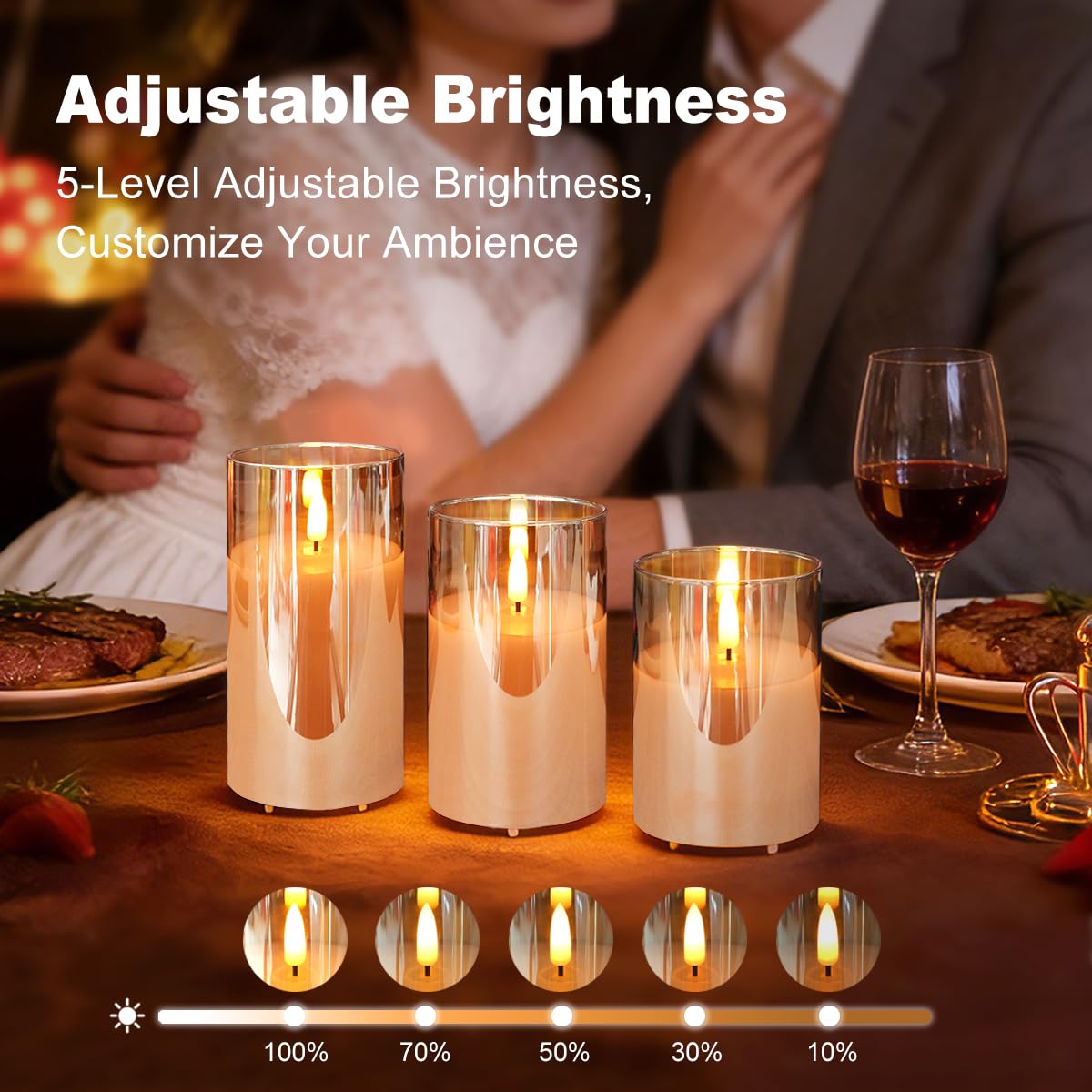 NICE POINT Rechargeable Flameless LED Gold Glass Candles–Luminous Real Wax Indoor Home Decor–Set of 3, Realistic Flickering LED Flame,Remote & Timer,Ideal for Living Room, Bedroom & Festival Décor