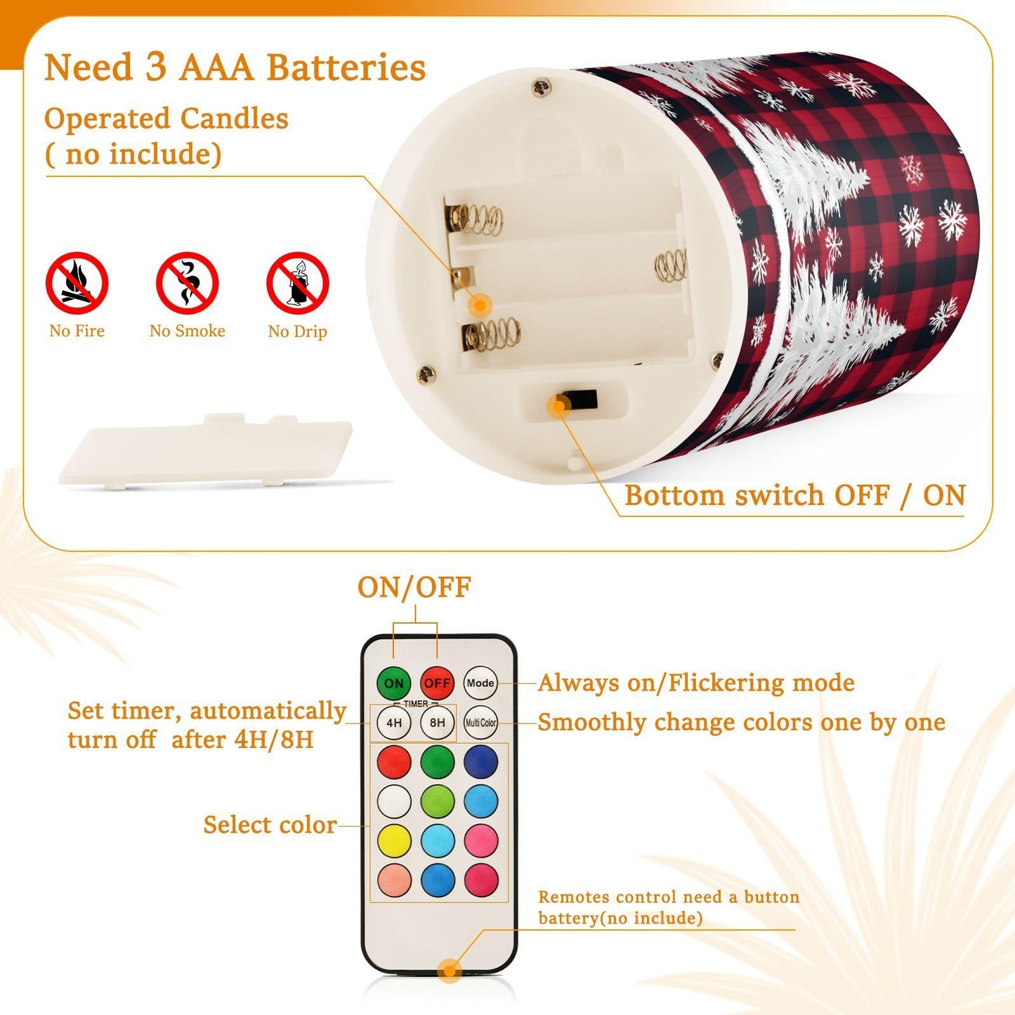 ALAZA Christmas Tree Snow Buffalo Flameless Candles Battery Operated with Remote Timer,Tea Light Candles LED Pillar Votive Candles Set of 2 for Outdoor Indoor Decorations223