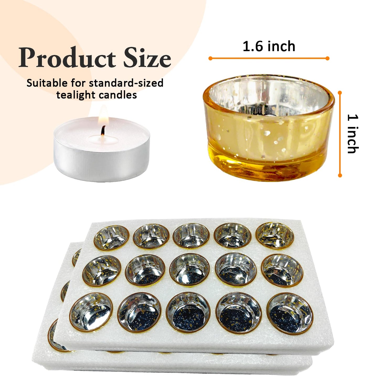 GOLDEAL 30 Pcs Samll Glass Tealight Candle Holders Speckled Gold Glass-Tea Candle Holders Bulk-Perfect for Weddings, Parties, Dinners - Ideal for 1.5" Standard Tealights and Candle Moulds…