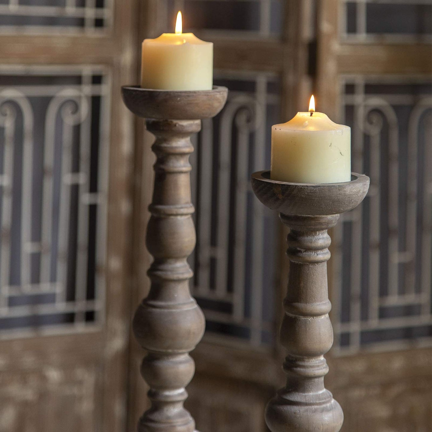 Floor Candle Holders Tall Set of 2, Candle Holders for Pillar Candles, Wood Handcrafted Rustic Candle Holder, Large Decorative Candles for Wedding Home Party, Farmhouse Pillar Candle Stand