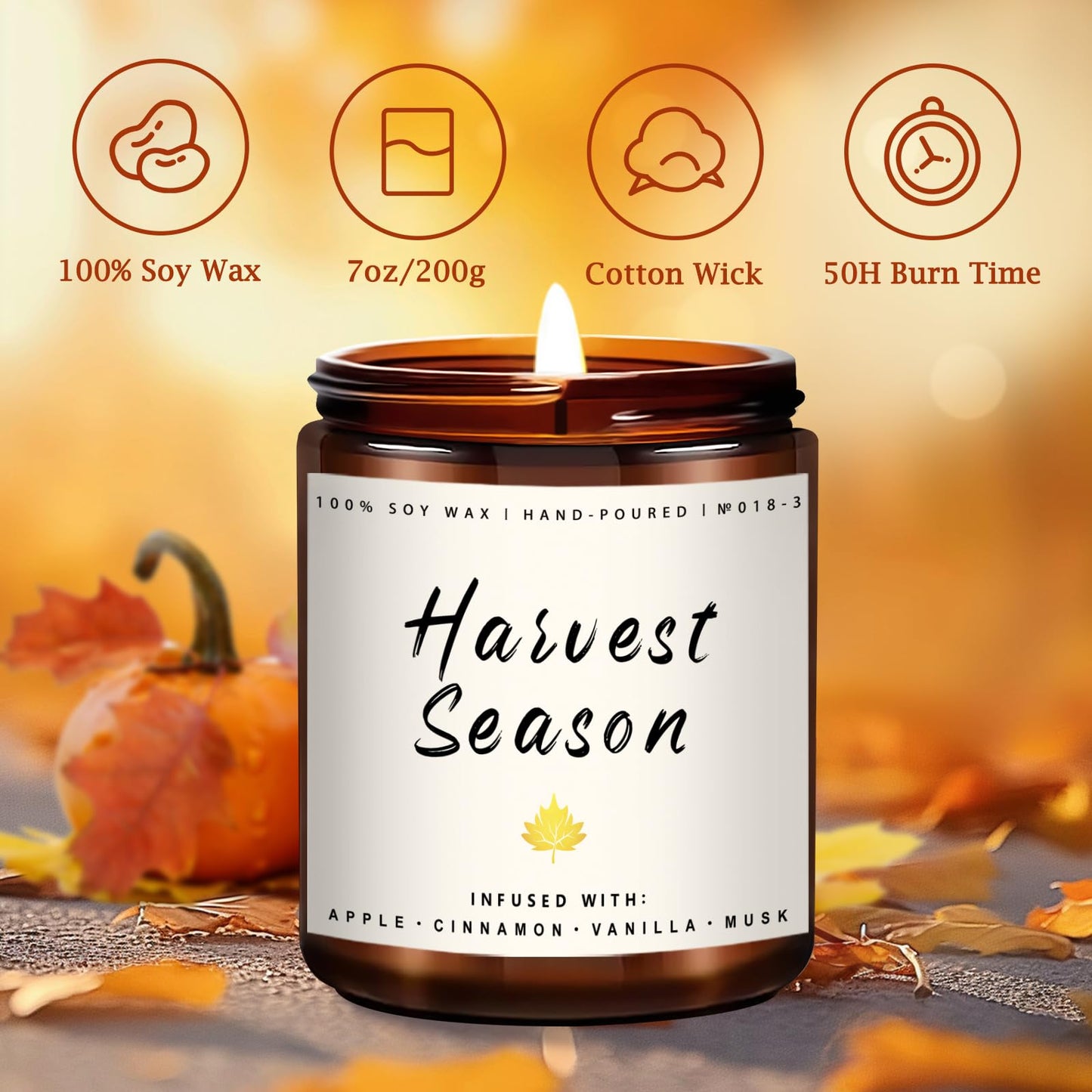 Auelife Fall Candle Set | 8 Pack Scented Candles for Home - Candle Gifts for Women Men, Soy Candles Home Scented | Autumn Fragrance of - Apple Pie/Cinnamon/Harvest/Wreath