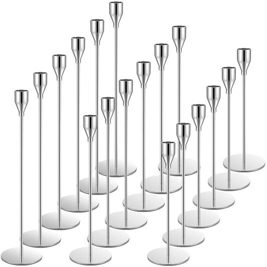 Set of 18 Tall Candlestick Holders Thin Metal Taper Candle Holders for Table Centerpiece Modern Decorative Pillar Candle Sticks Stand for Home Wedding Christmas Decoration(Silver)