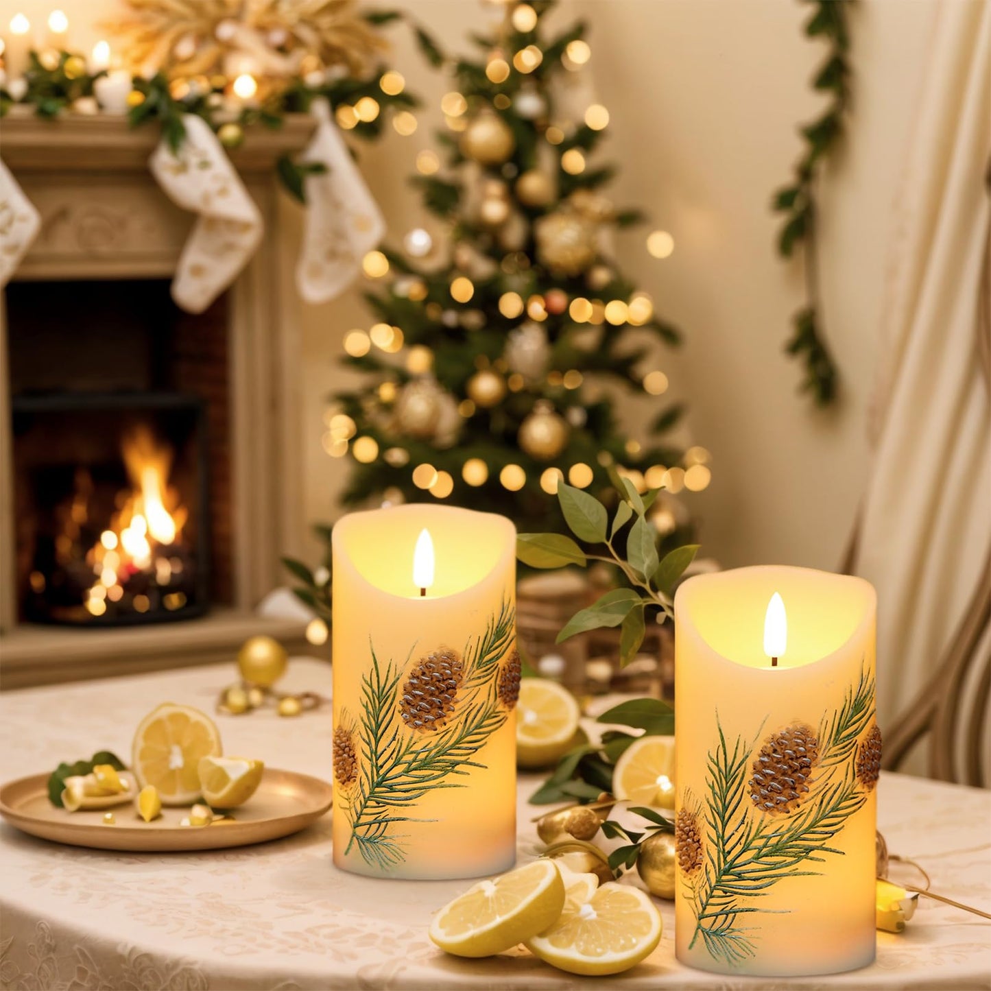 Lasumora Pinecone LED Candles with 6H Timer, flameless Candles with Flickering Flame, Waxy Pillar 2 Pack Flickering Acorn Decor Woodsy for Fall Christmas Decor (3 inches x 5.7 inches)