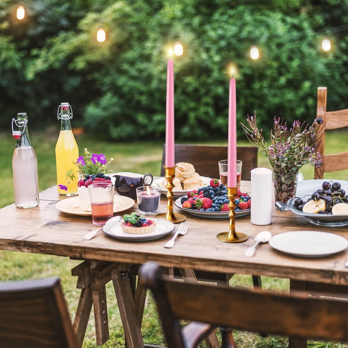 24 Pack Pink Taper Candles, 7-8 Hours Burn Time, Unscented, Smokeless and Dripless, 0.79 x 10 Inch Dinner Candle Set for Household, Wedding, Party and Home Décor Candlesticks