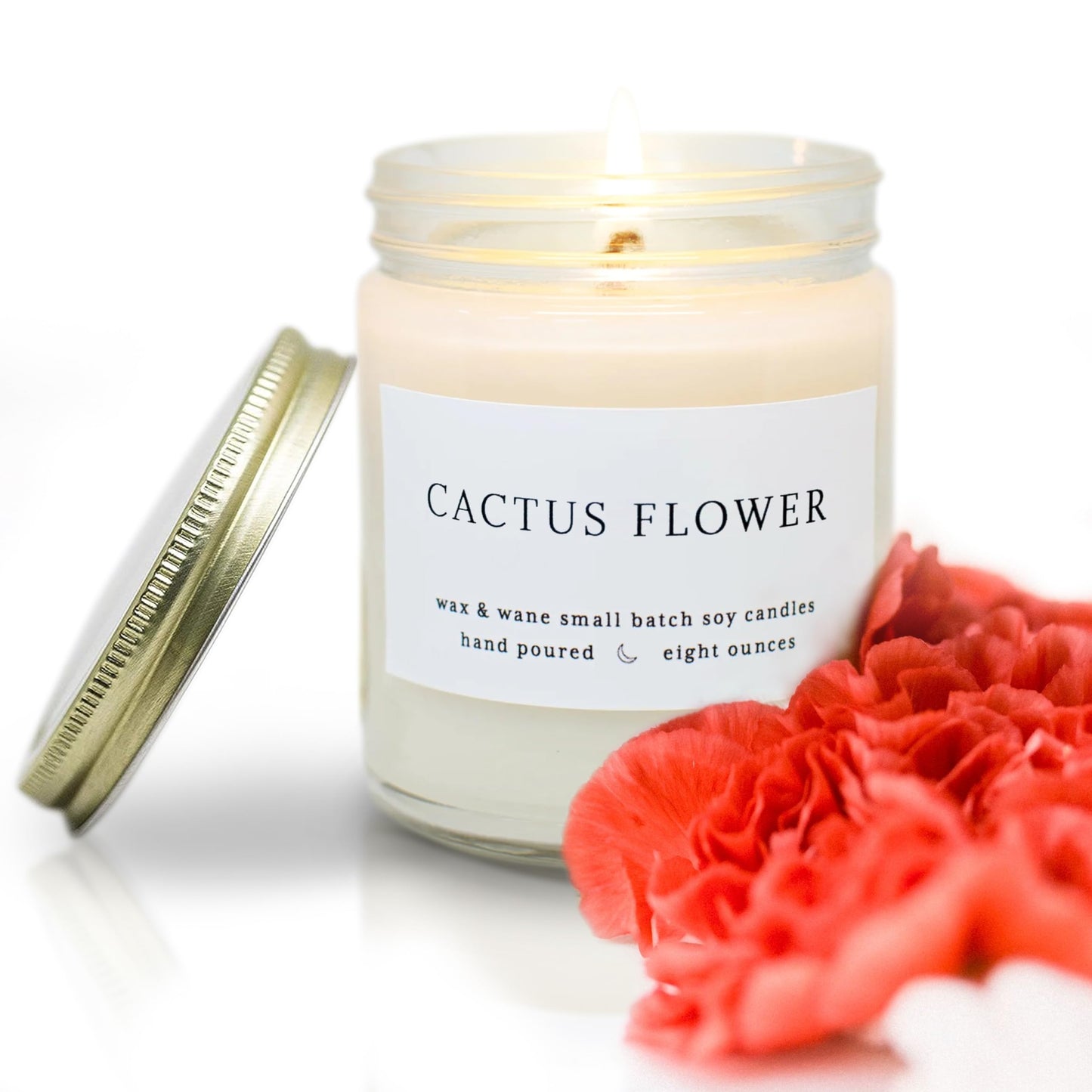 Wax & Wane Cactus Flower Modern 8oz Handmade Candle For Men and Women - Long Burning 40+ Hours Candles For Home, Bedroom, and Bathroom - 100% Natural Soy Candles Made in the USA