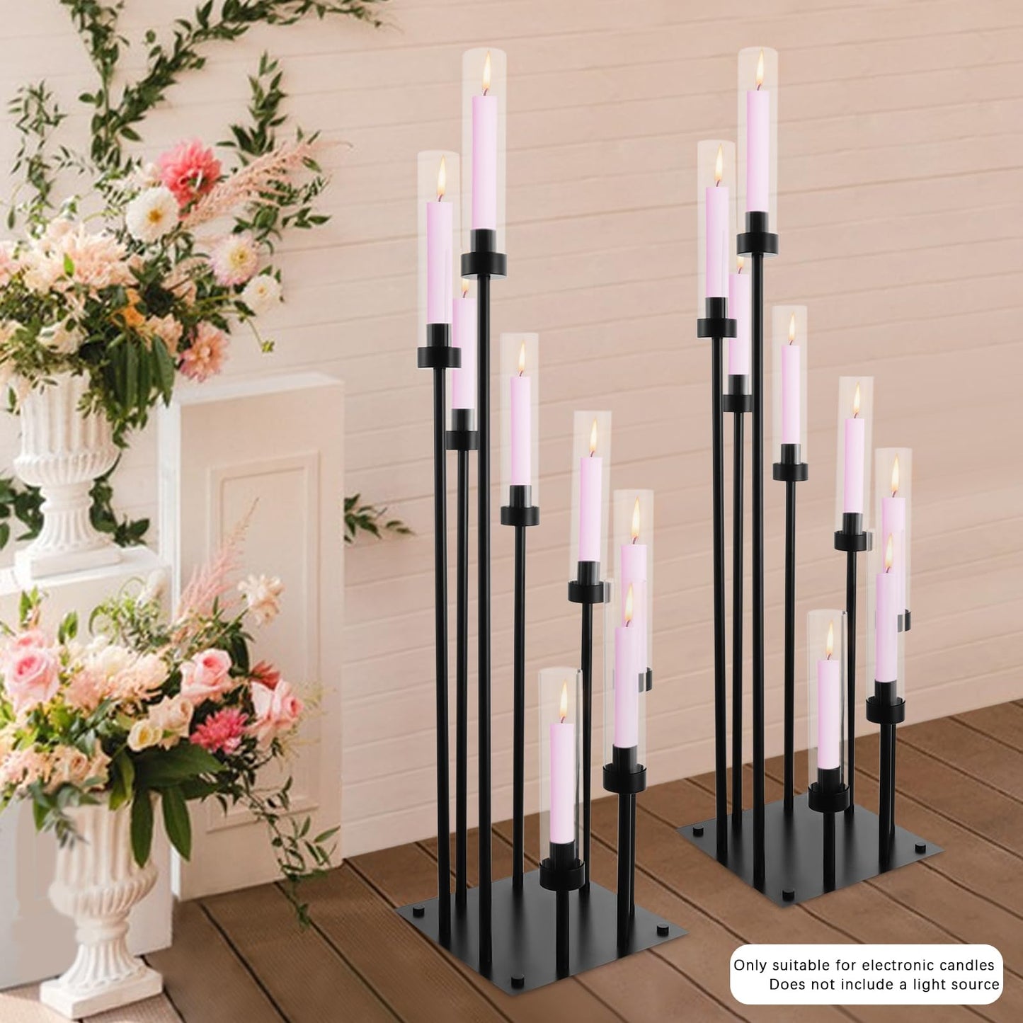 2Pcs Floor Candelabra,42" Tall 8 Arm Candle Holder with Acrylic Lampshade,Candlestick Centerpiece for Electronic Wedding Home Party Decoration