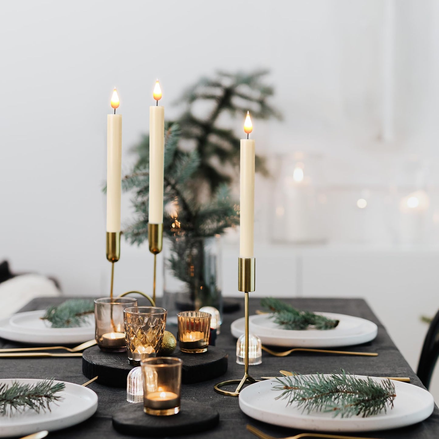 LED Flameless Taper Candles With Remote-Timer Battery Operated Flickering 9.6 Inches Ivory Window Candle Lights Realistic Warm Amber Light Best Gift For Xmas Wedding Home Dinner Decor Set of 10
