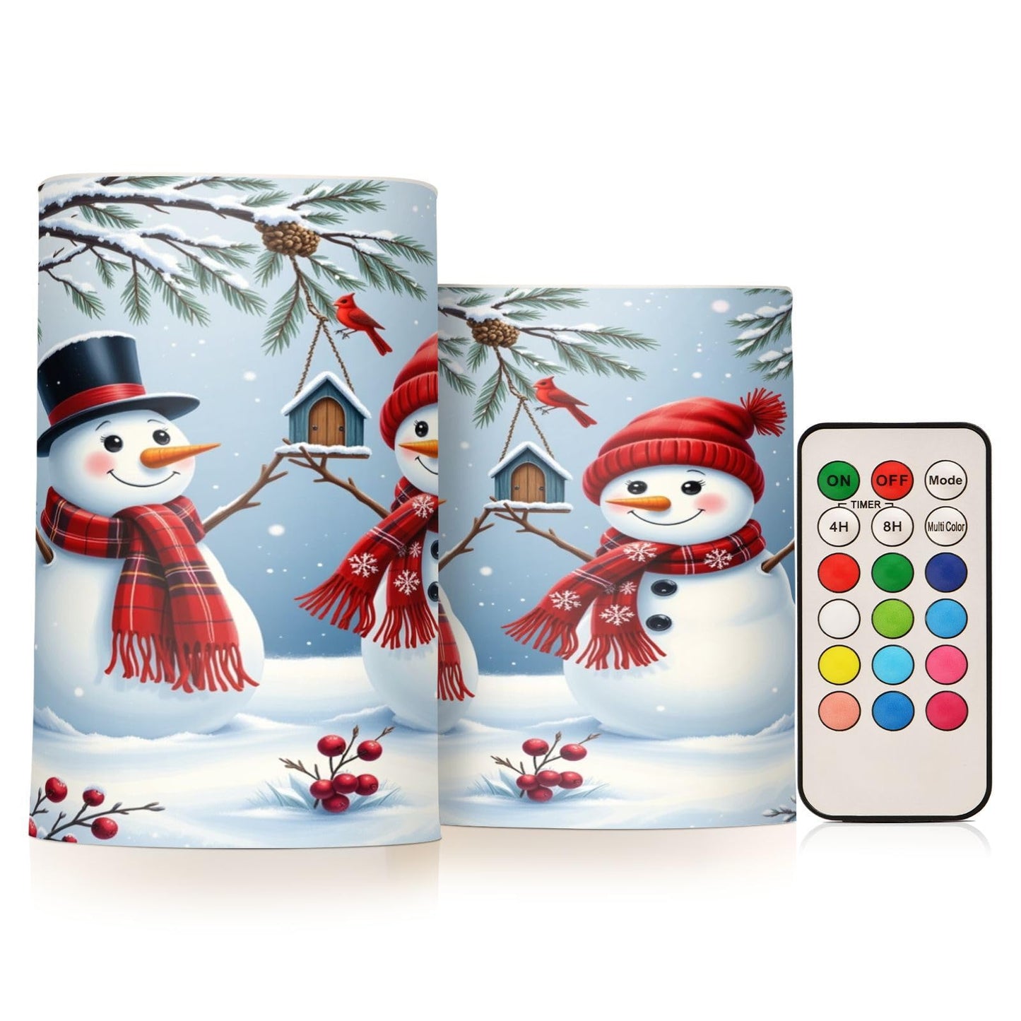Eionryn Christmas Winter Snowman Couple Flameless Candles Battery Operated LED Candles with Remote Timer Electric Candles for Home Party Decor 2pcs