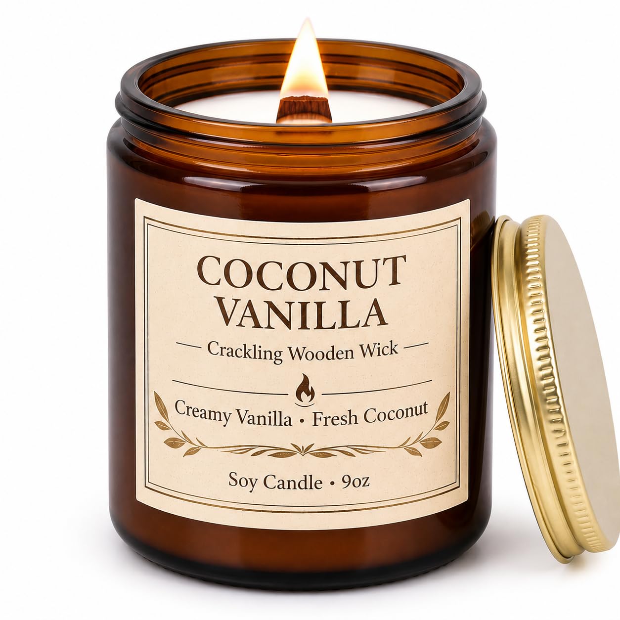 Coconut Vanilla Scented Candles for Home, 9oz Long Burning Soy Candles for Women, Wood Wick Natural Non Toxic Candle Jar, Aromatherapy Candle Gift for Home Bedroom Bathroom Office