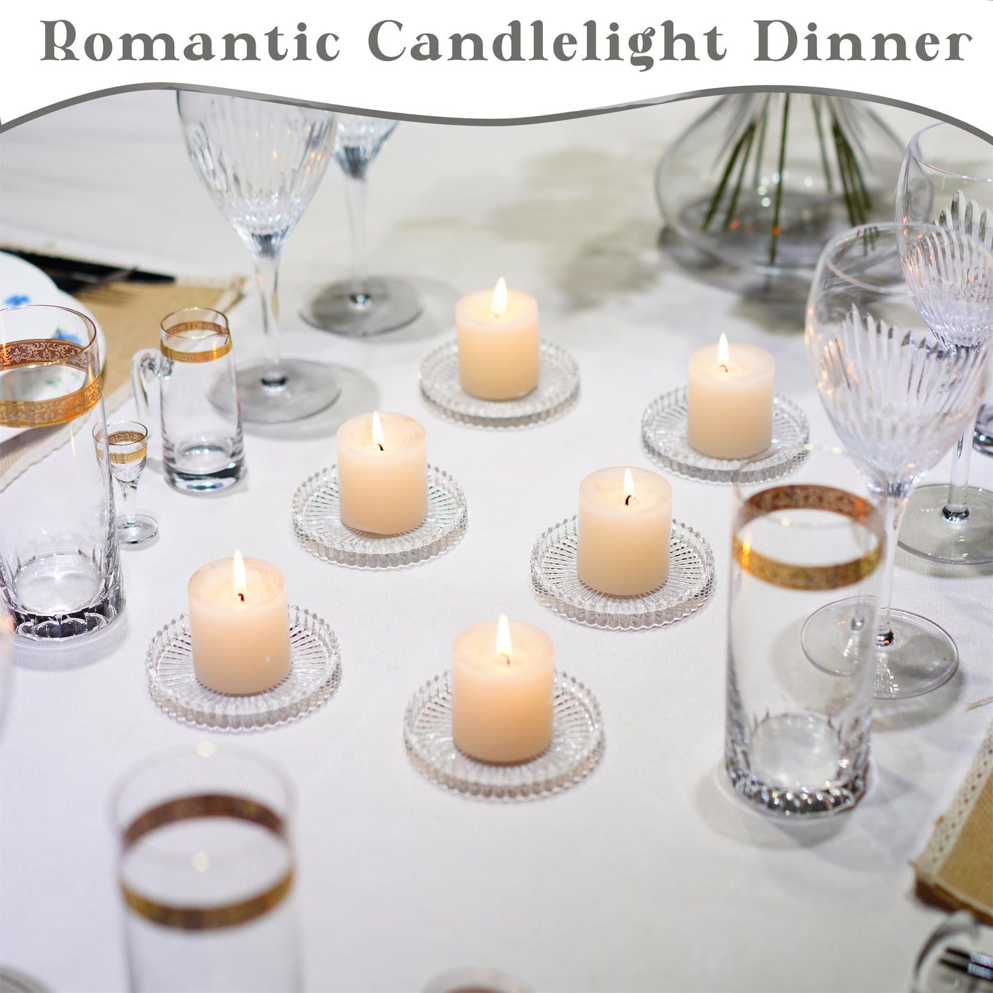 kanpura Clear Glass Pillar Candle Holder Plates Set of 6, 4 Inch Round Glass Candle Tray Plates for Dining Wedding Christmas Party Table Centerpiece
