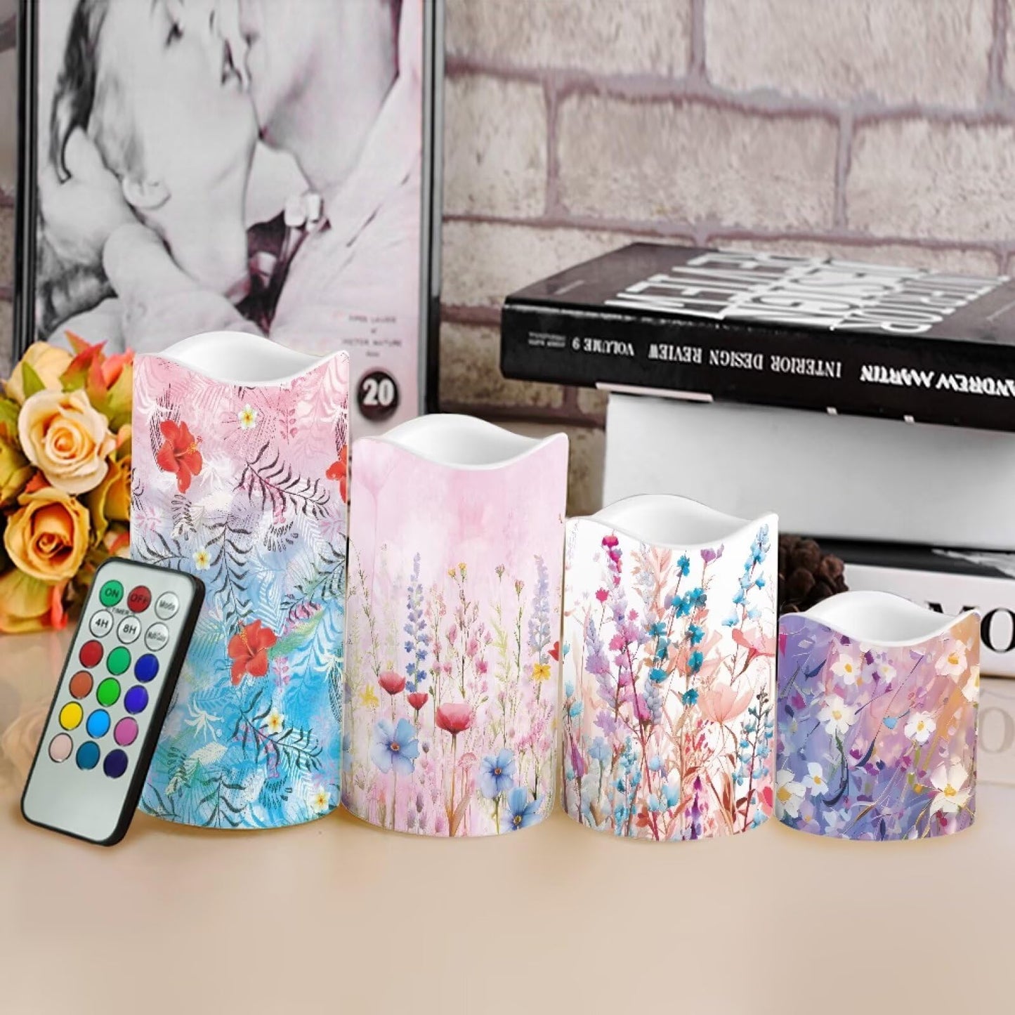 Ystardream Candle Sets for Women Gift Elegant Flower Flickering Flameless Candles Unity Candles for Wedding Ceremony Set,Beautiful Addition to Any Dinner Table,Bedroom,Outside Party