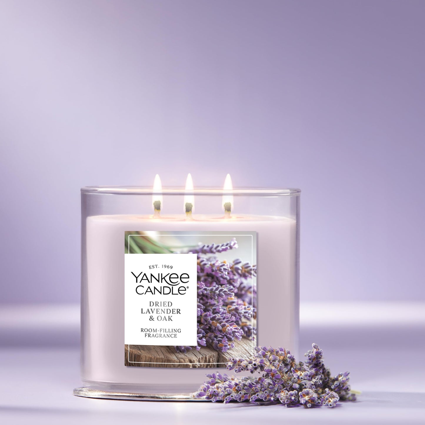 Yankee Candle Dried Lavender & Oak, Scented Candle, 14.5oz 3-Wick Candle Jar with up to 40 Hours Burn Time, Giftable