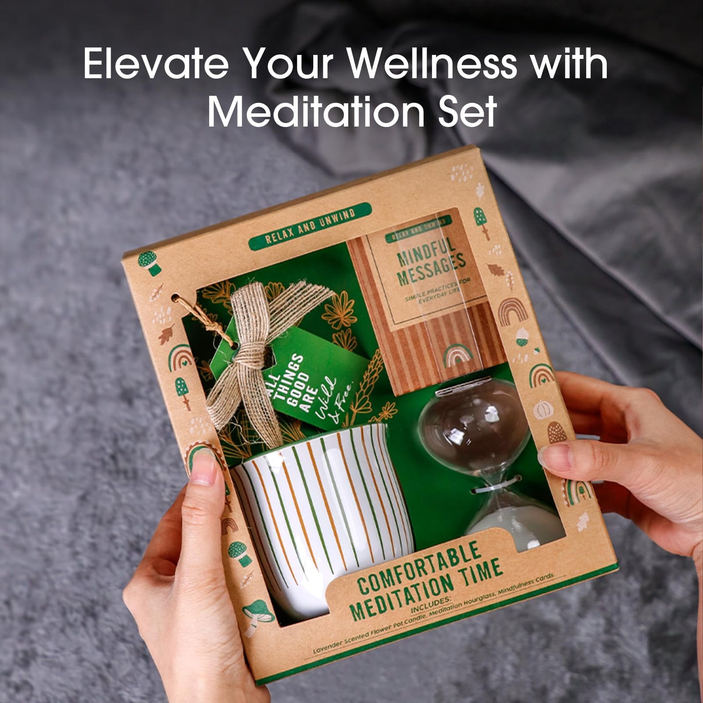 Meditation Accessories Set Include Mindfulness Card Eco-Friendly Scented Candle in Ceramic Jar Exquisite Hourglass Get-Well Gifts Sets Self Care Gift Set