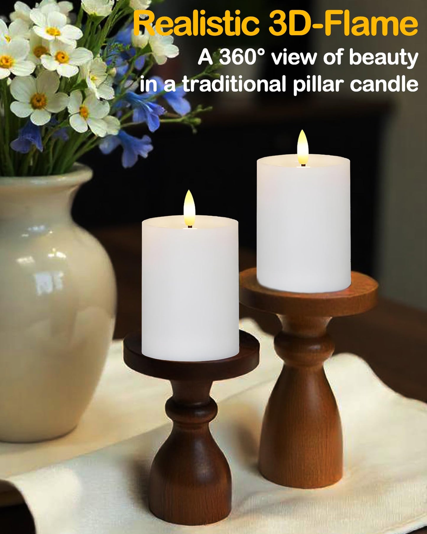 Gmnee 3"x4" Outdoor Waterproof Flameless Candles with Remote and Timers, LED Candles, Battery Operated Candles, Electric Fake Pillar Candles for Patio, Porch, and Lanterns Decor (White, Plastic)