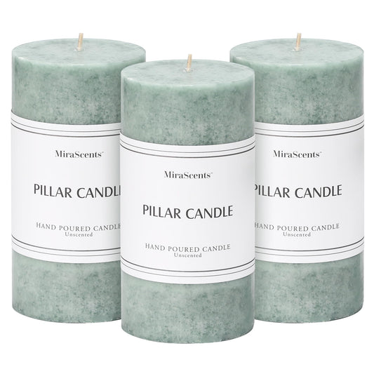 3x6 Inch Sage Green Pillar Candles Set of 3, Unscented Green Pillar Candle, Dripless and Smokeless Large Candles, Summer Candle for Home Decor, Dinner Table, Weddings, Holidays