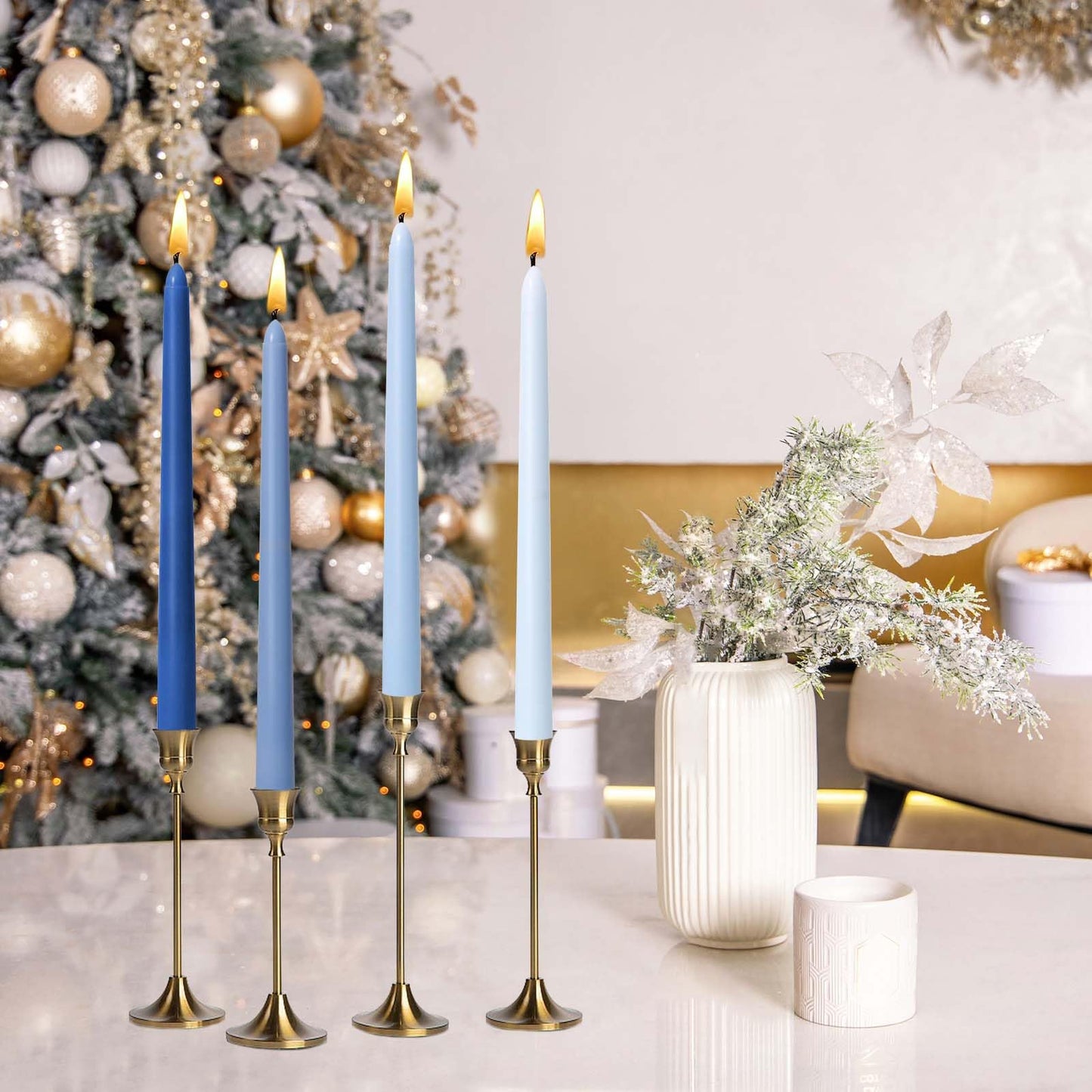 10 inch Dark Blue Gradient Taper Candles,Set of 4 Tapered Candle, Tall Candlesticks,Conical Stick Candles,Smokeless,for Home Dinner, Party, Wedding, Halloween, Christmas (Blue Series, 10inch)