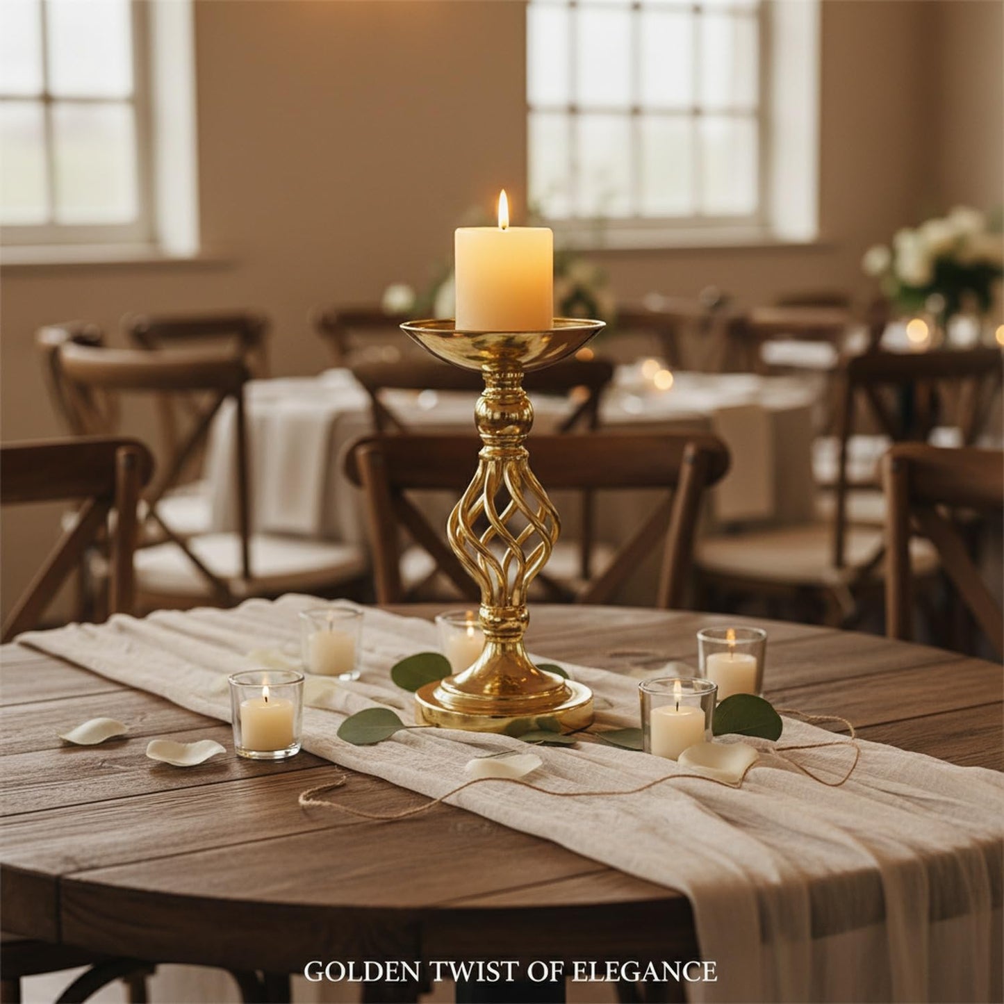 Iron Candlestick Holder, Twisted Metal Design with Gold Finish for Table Centerpieces and Home Decor (1 PC)